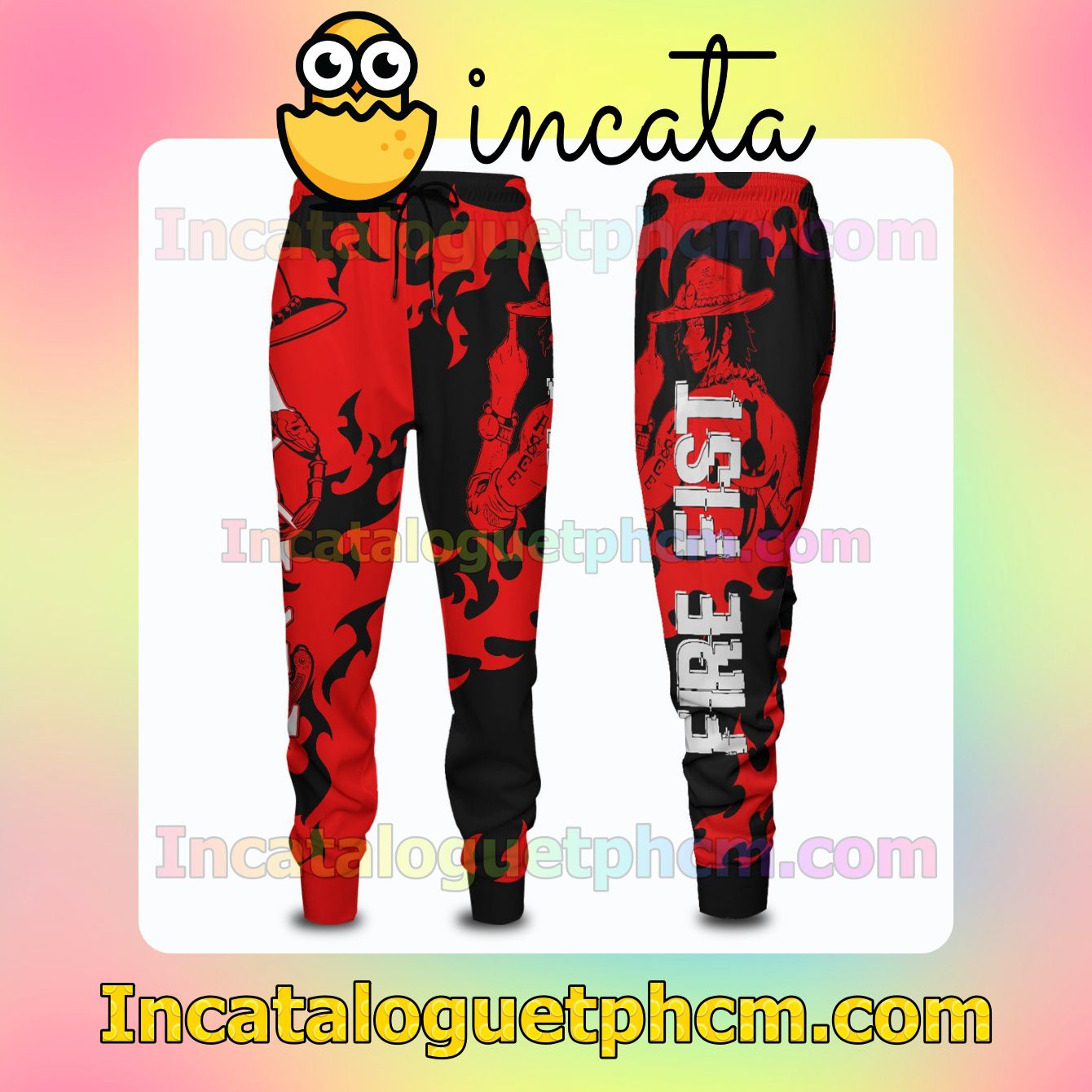 Anime One Piece Ace Fire Fist Black And Red Women Mens Pants