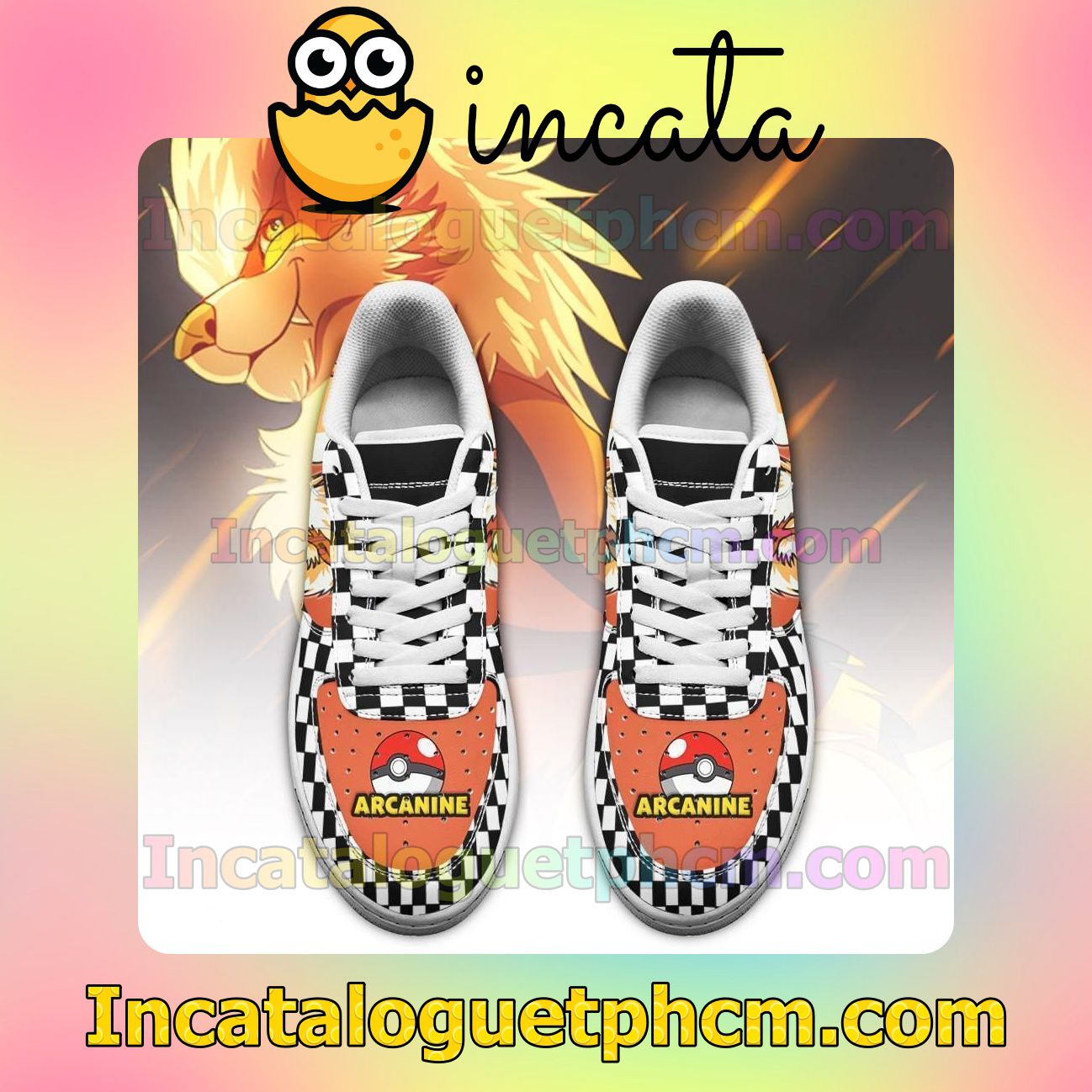 Beautiful Arcanine Checkerboard Pokemon Nike Low Shoes Sneakers
