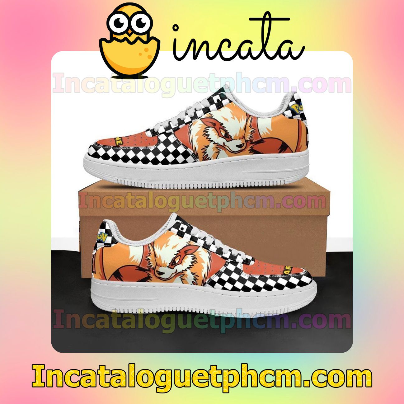 Arcanine Checkerboard Pokemon Nike Low Shoes Sneakers