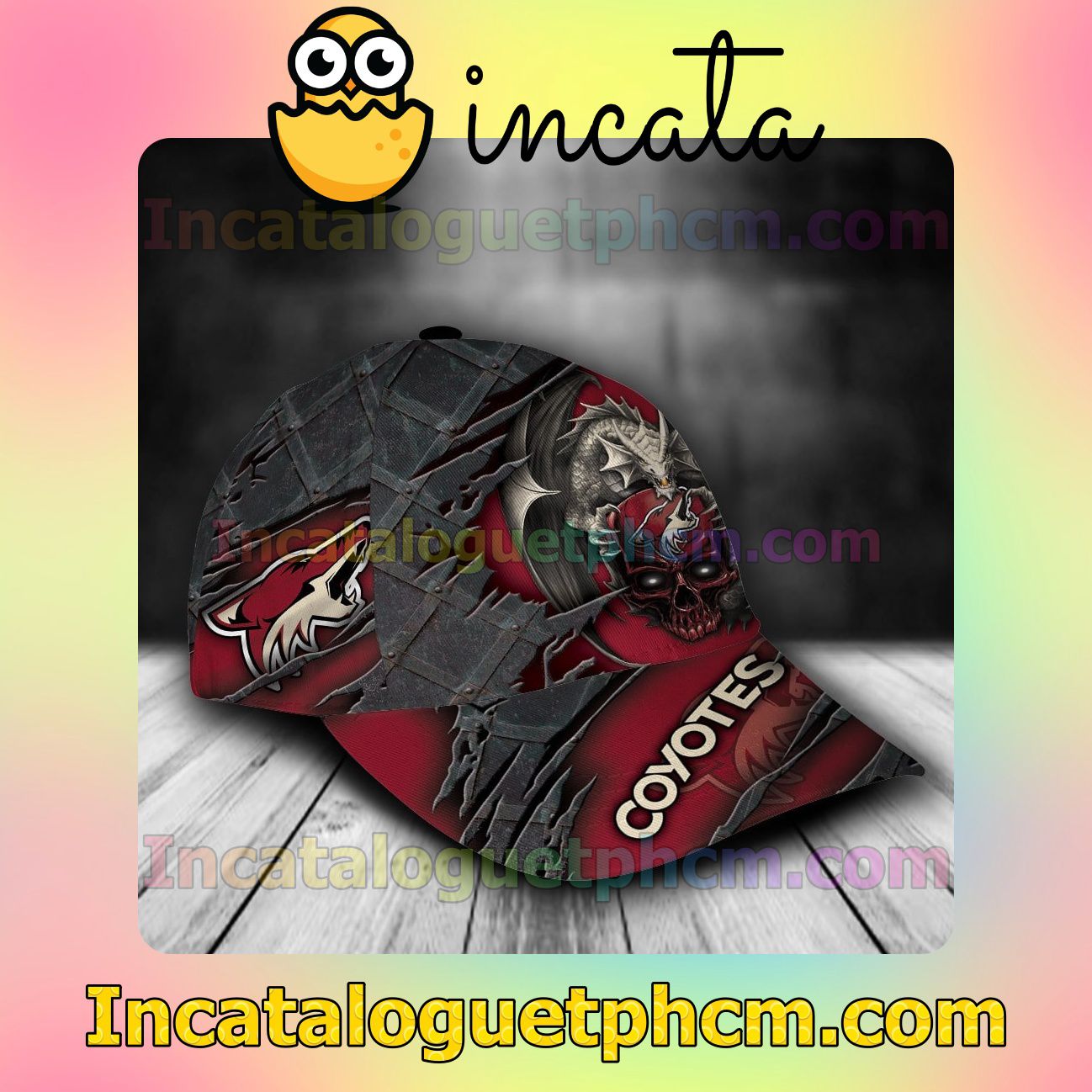  Ships From USA Arizona Coyotes Dragon Crack 3D NHL Customized Hat Caps