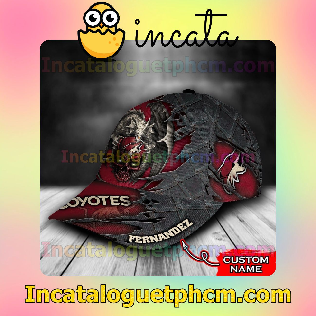 Best Shop Arizona Coyotes Dragon Crack 3D NHL Customized Hat Caps