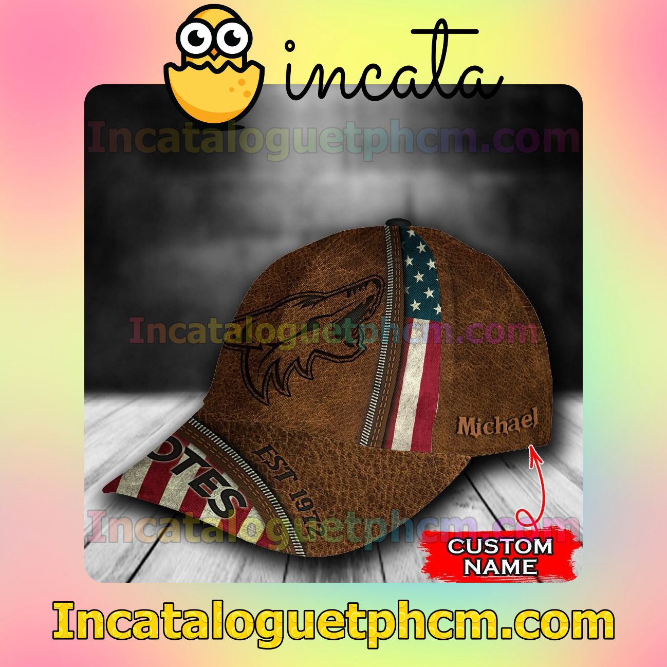 Perfect Arizona Coyotes Leather Zipper Print NHL Customized Hat Caps