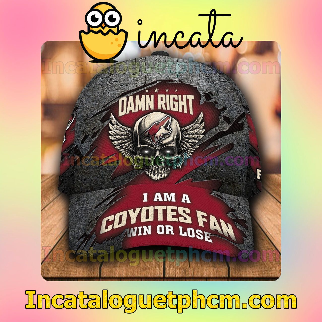 Rating Arizona Coyotes Skull Damn Right I Am A Fan Win Or Lose NHL Customized Hat Caps