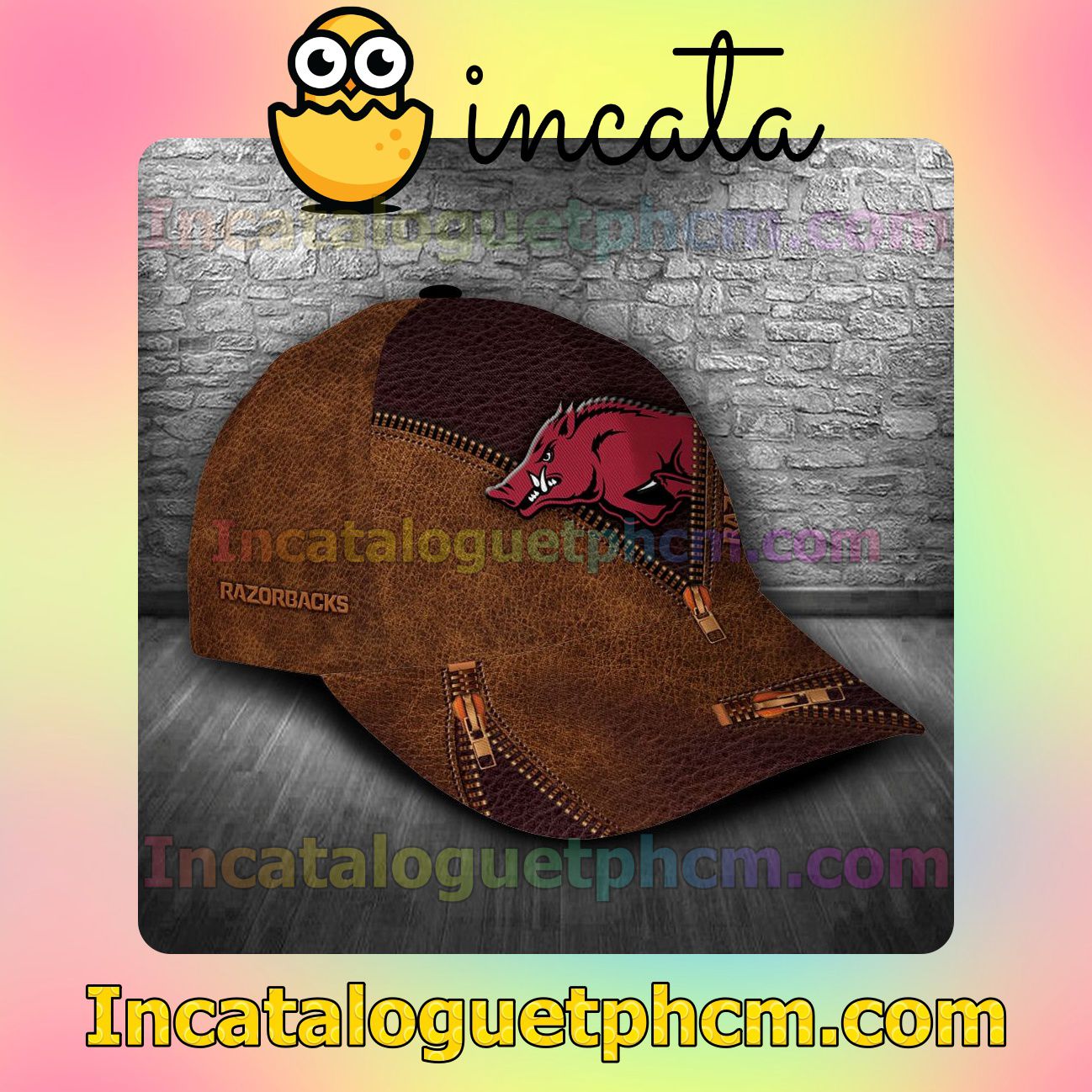 Limited Edition Arkansas Razorbacks Leather Zipper Print Customized Hat Caps