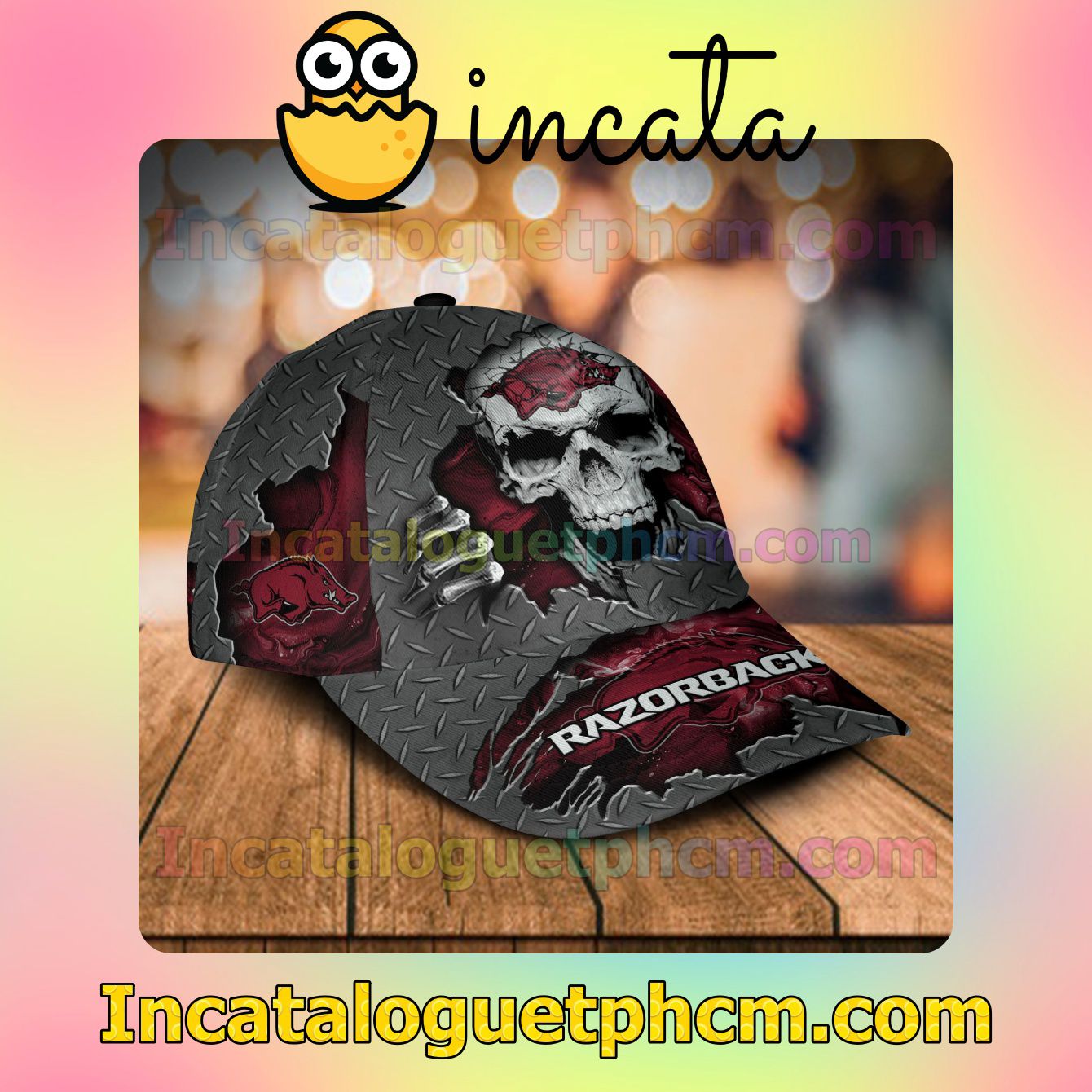 The cheapest Arkansas Razorbacks SKULL NCAA Customized Hat Caps