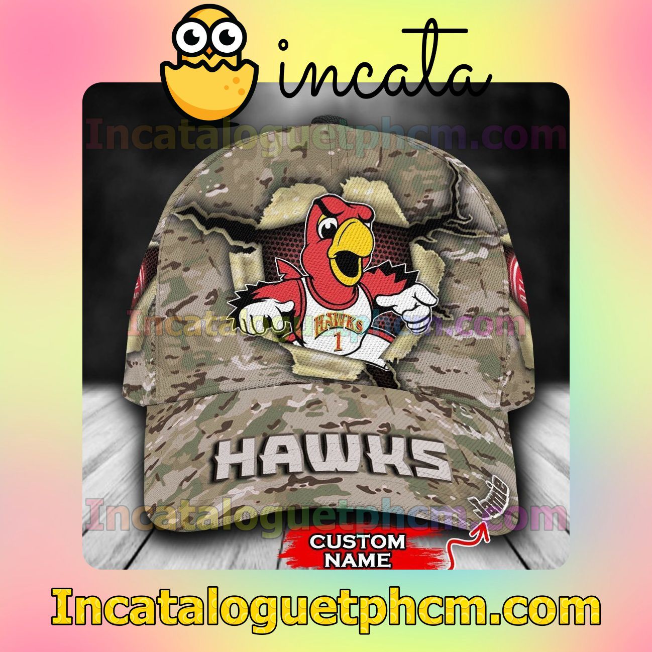 Around Me Atlanta Hawks Camo Mascot NBA Customized Hat Caps