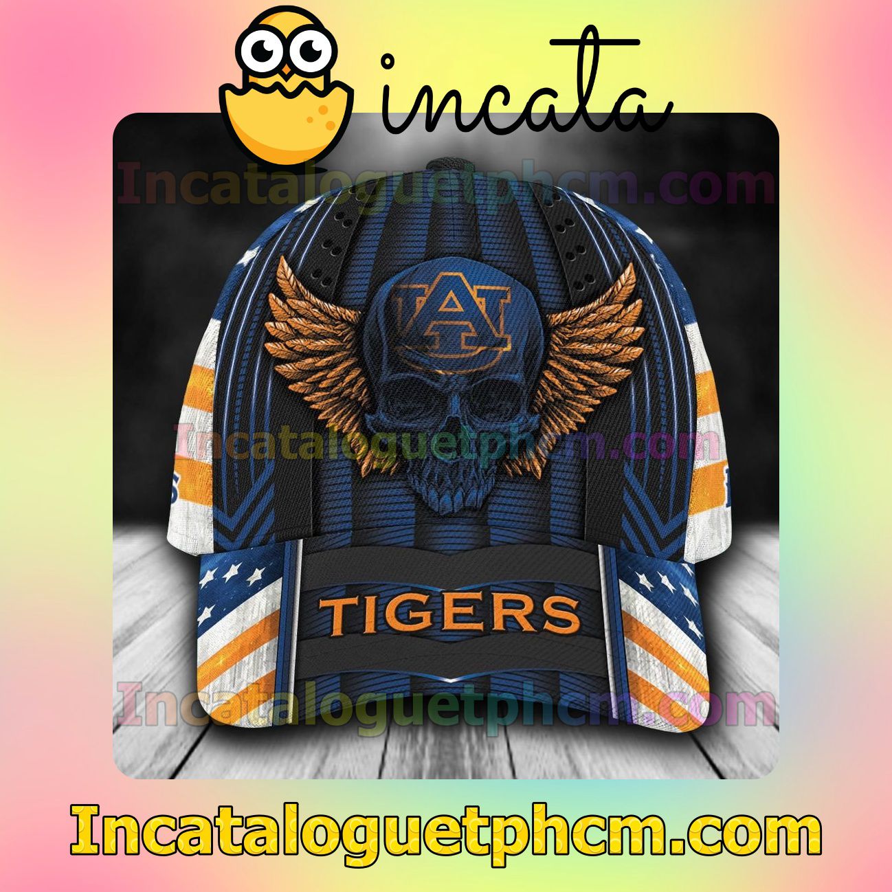 Around Me Auburn Tigers Skull Flag NCAA Customized Hat Caps
