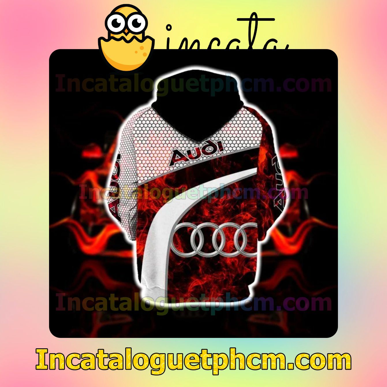 Great Quality Audi Red Smoke Abstract And Hive Pattern Nike Zip Up Hoodie