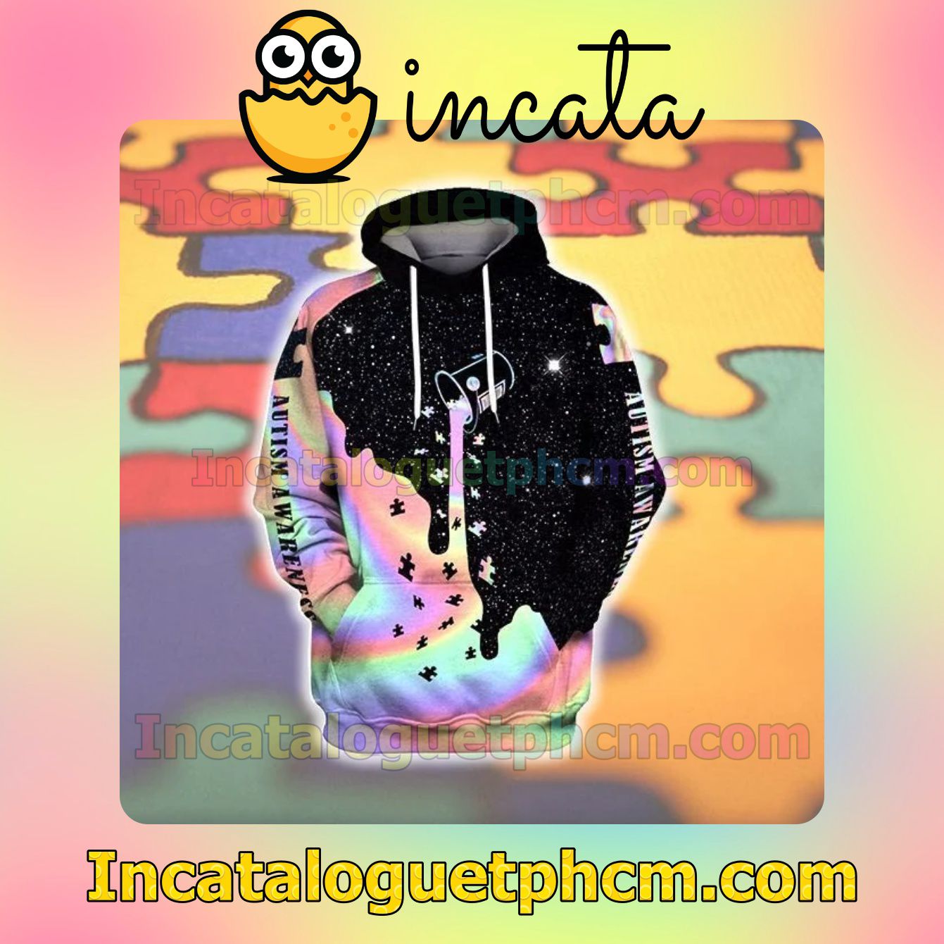 Official Autism Awareness Black Galaxy Holographic Nike Zip Up Hoodie