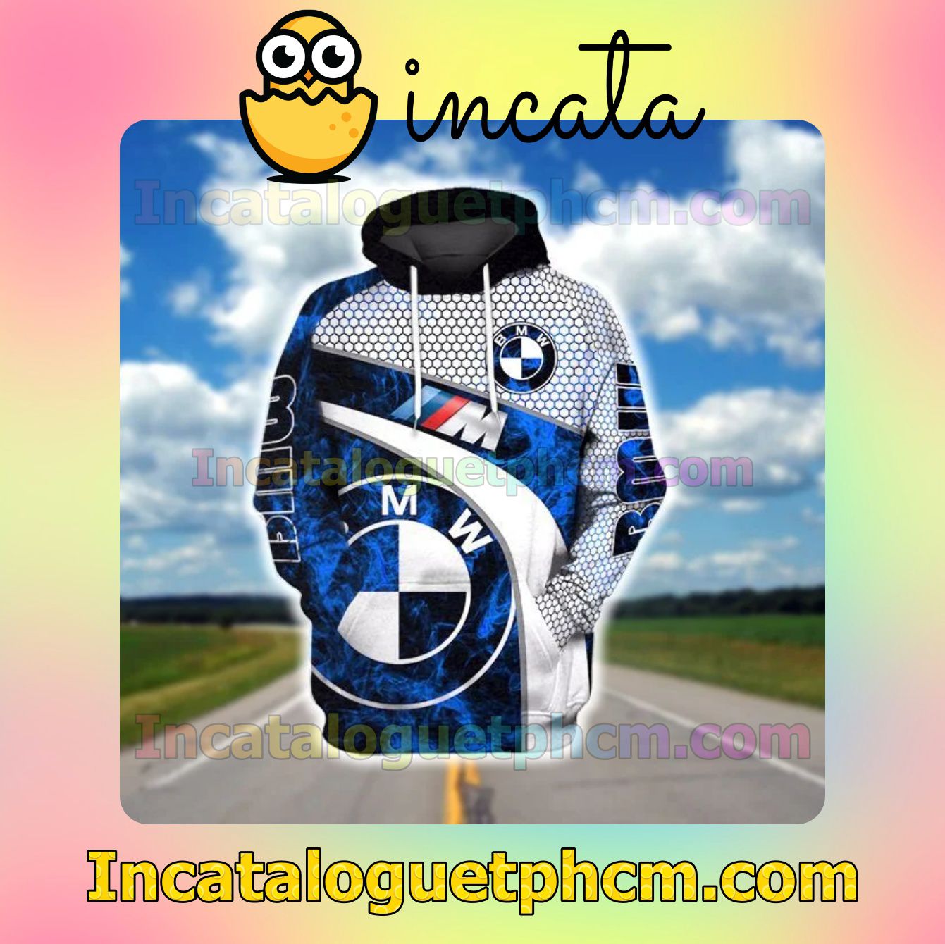 Absolutely Love BMW Motorsport Blue Smoke Abstract And Hive Pattern Nike Zip Up Hoodie