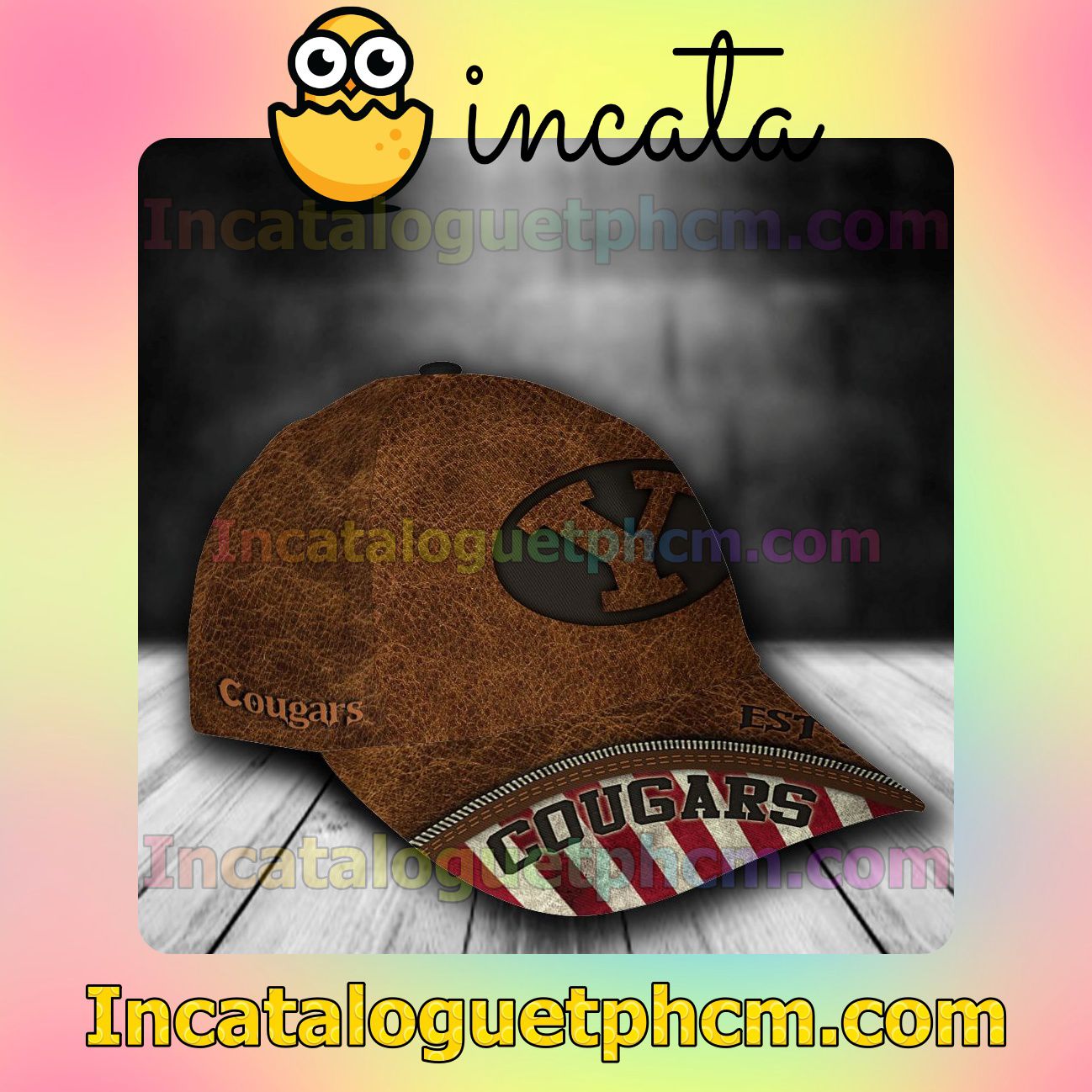 Excellent BYU Cougars Leather Zipper Print Customized Hat Caps