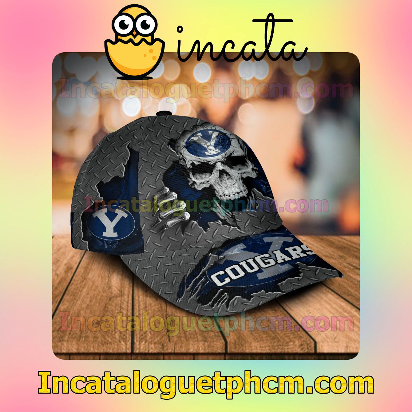 Handmade BYU Cougars SKULL NCAA Customized Hat Caps