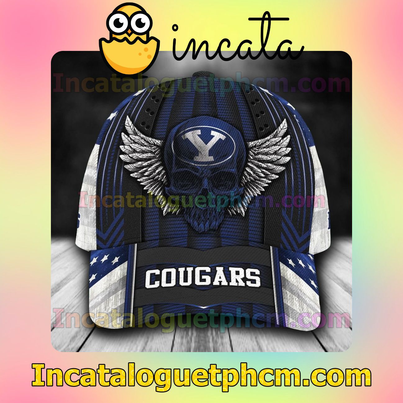 BYU Cougars Skull Flag NCAA Customized Hat Caps