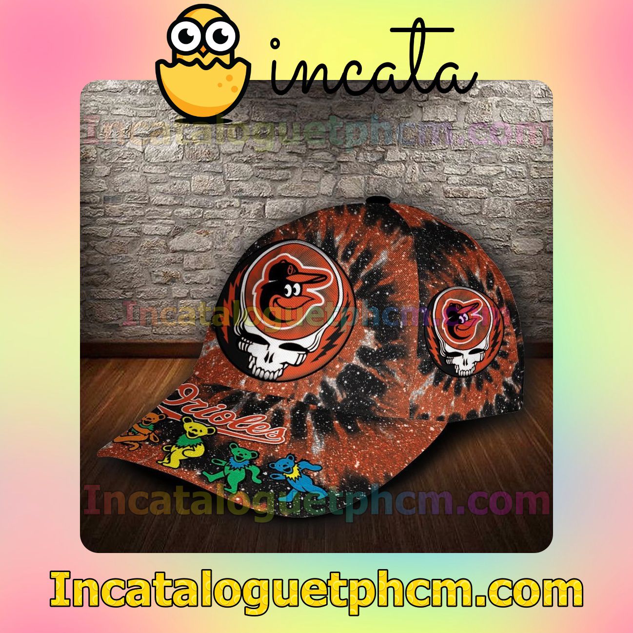 All Over Print Baltimore Orioles & Grateful Dead Band MLB Customized Hat Caps