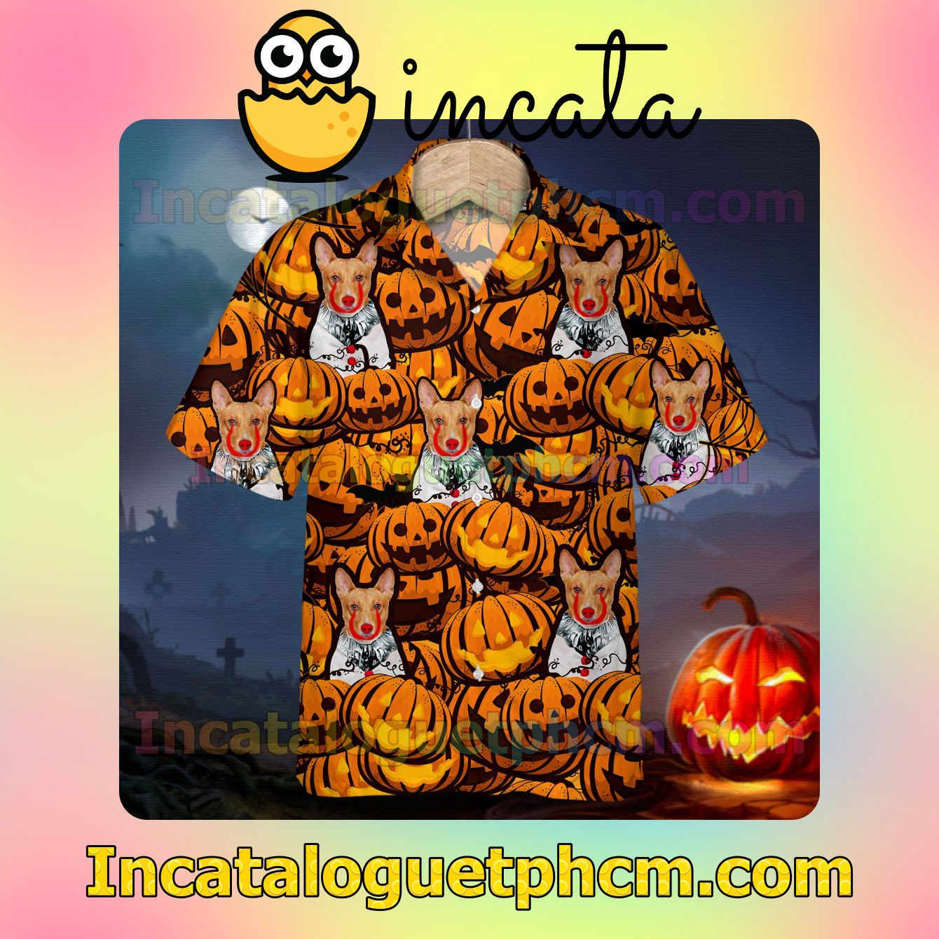 Basenji Pumpkin Halloween Casual Button Down Shirts