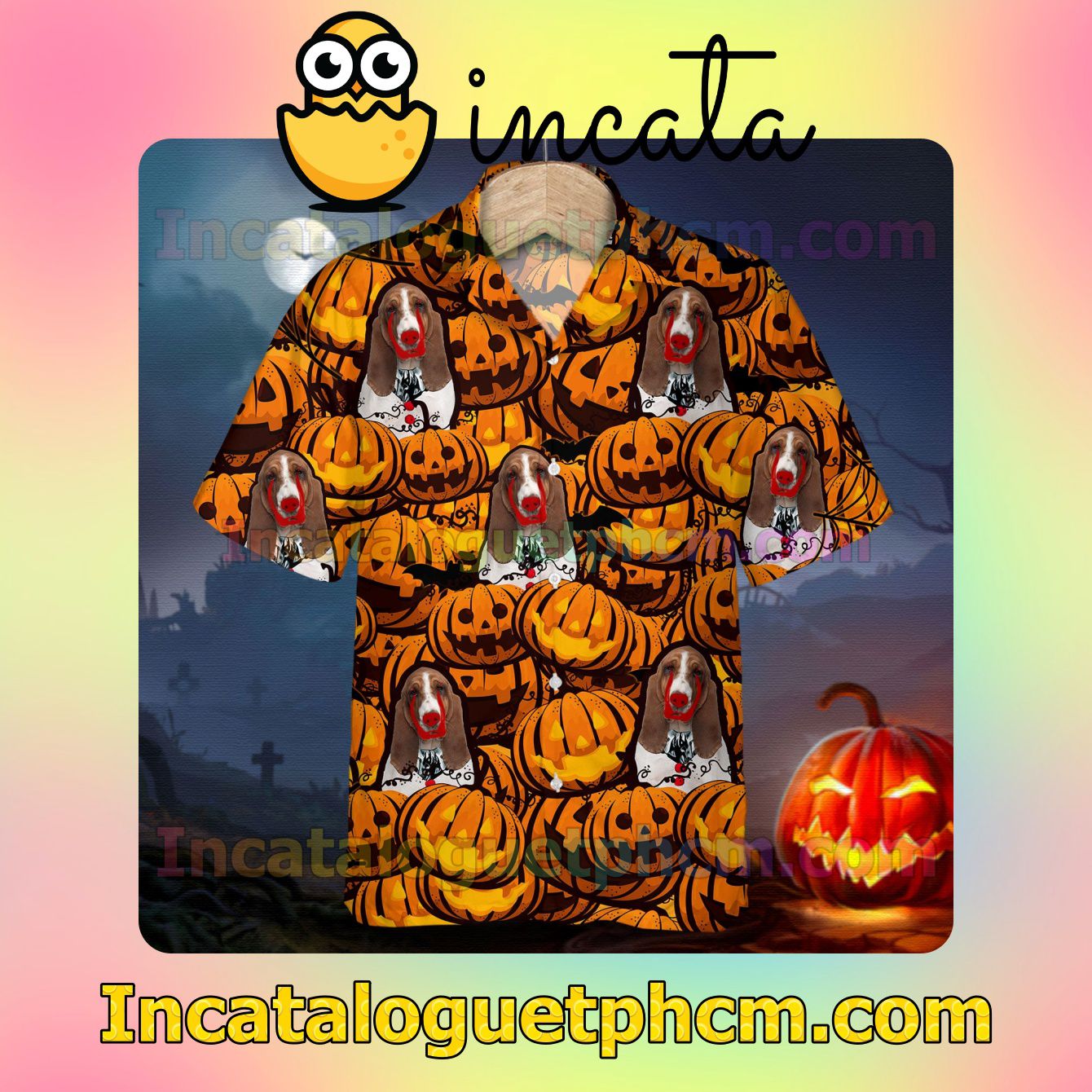 Basset Hound Pumpkin Halloween Casual Button Down Shirts
