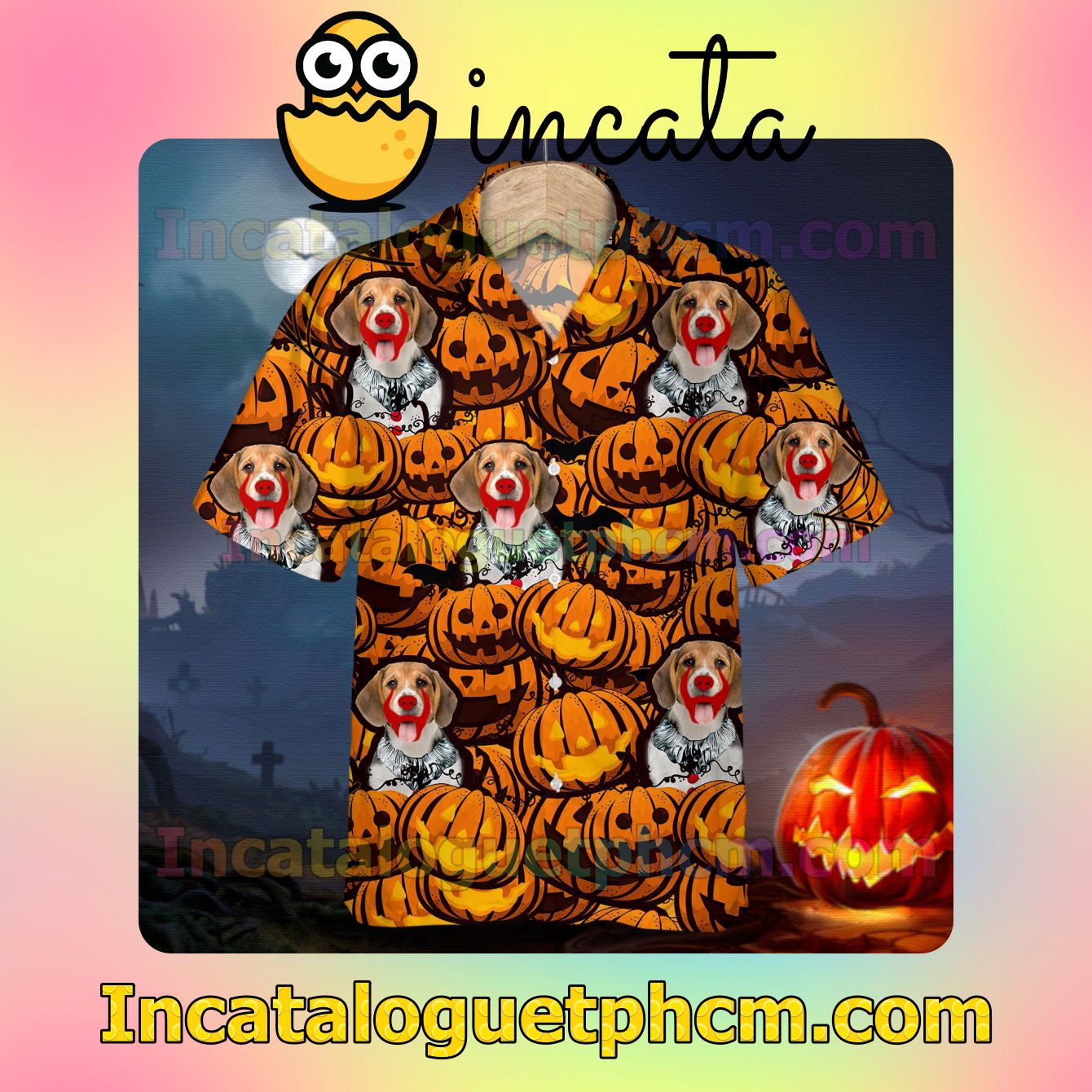 Beagle Pumpkin Halloween Casual Button Down Shirts