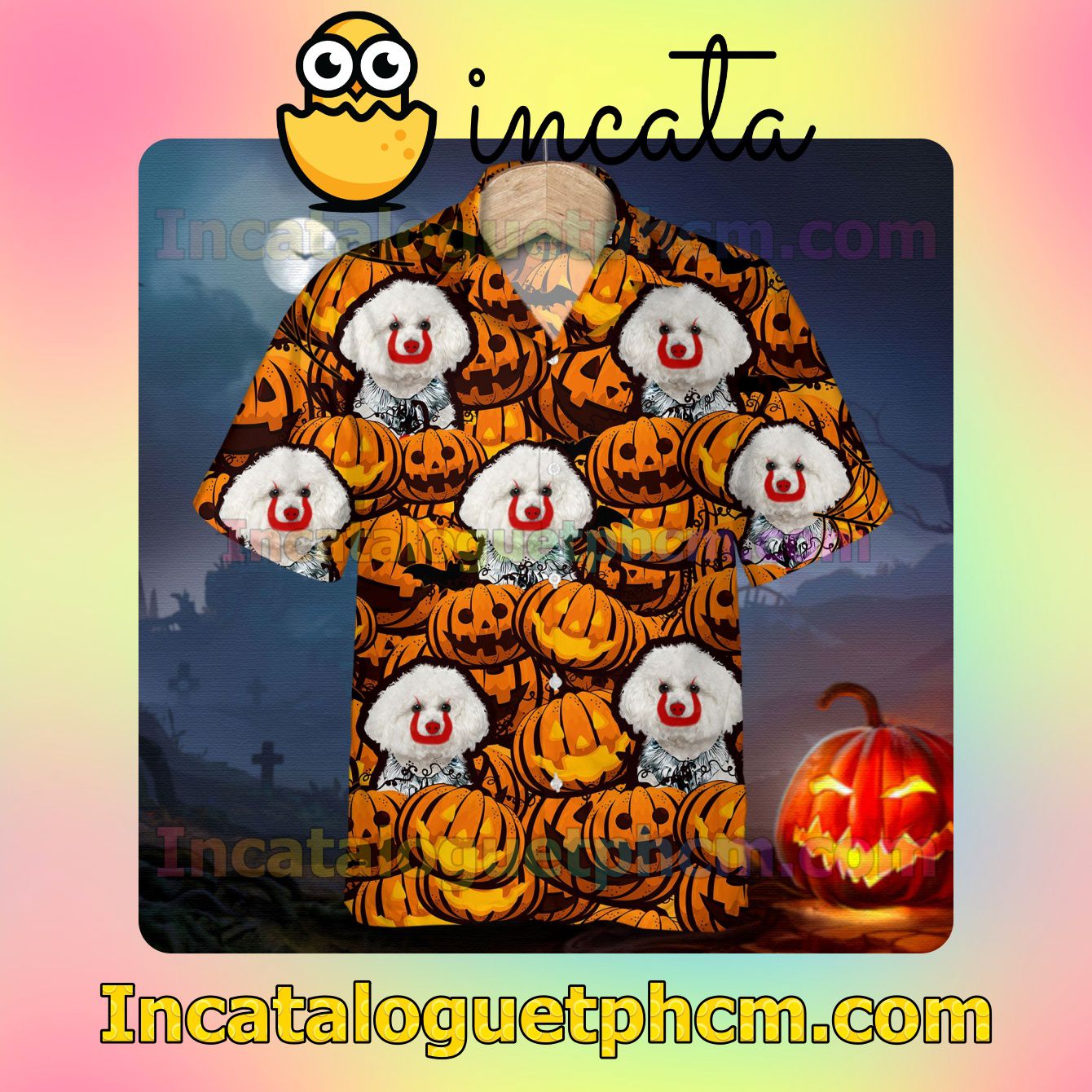 Bichon Frise Pumpkin Halloween Casual Button Down Shirts