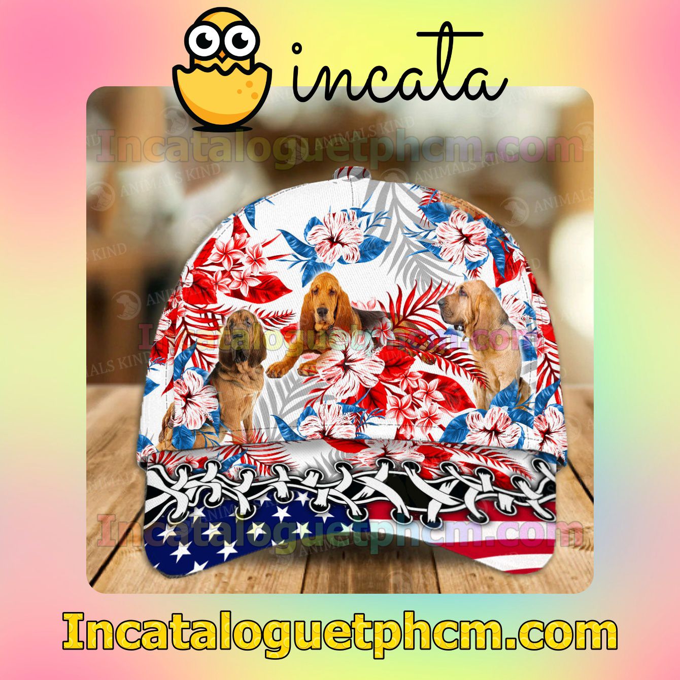 Bloodhound American Flag Dog Lover Caps
