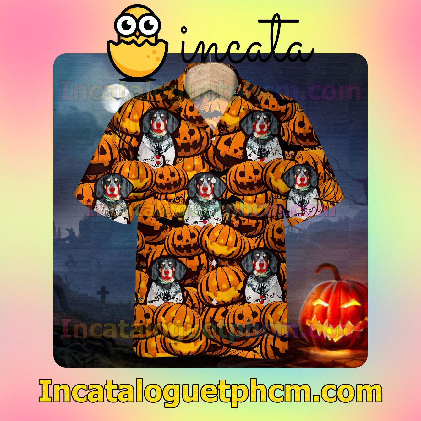 Bluetick Coonhound Pumpkin Halloween Casual Button Down Shirts