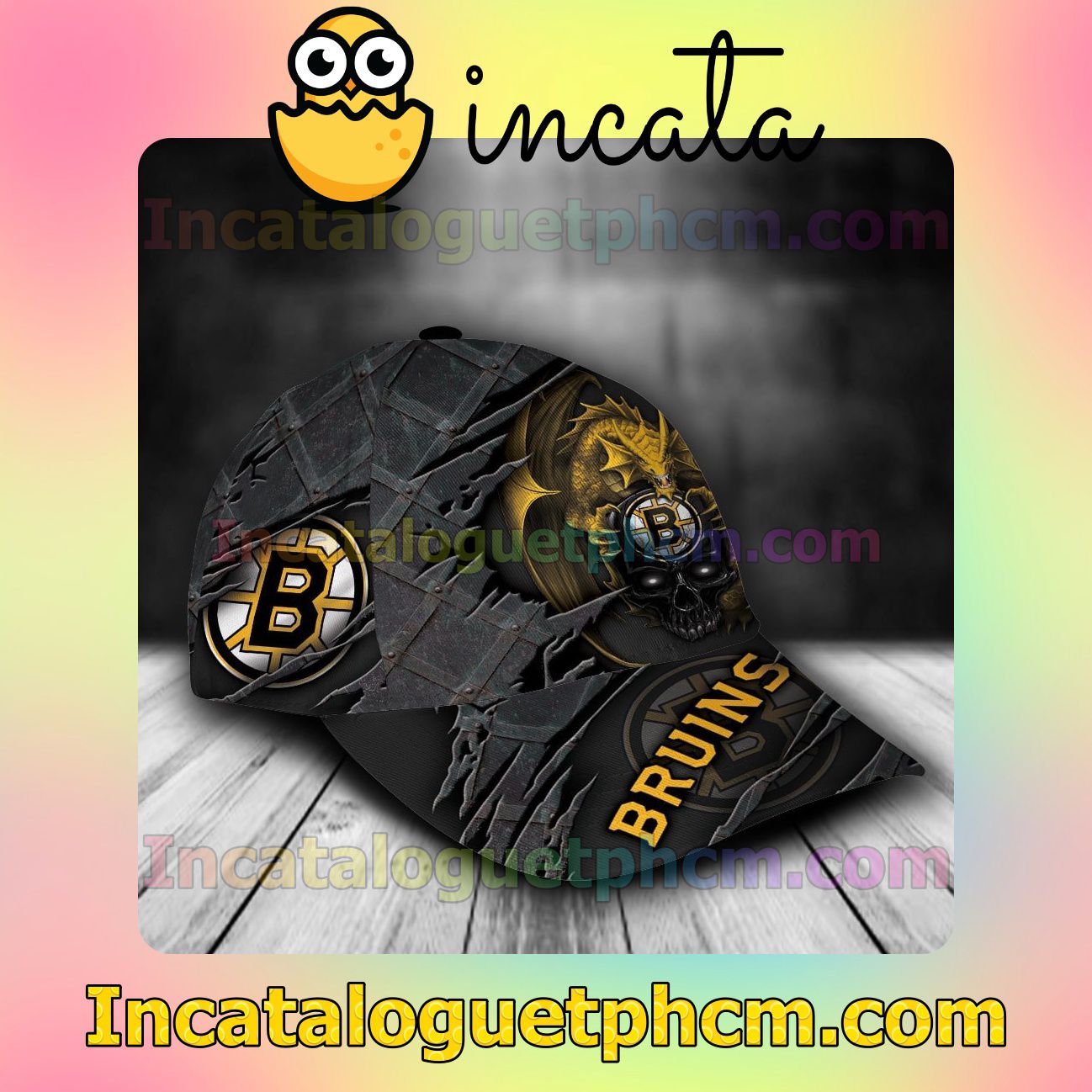 Print On Demand Boston Bruins Dragon Crack 3D NHL Customized Hat Caps