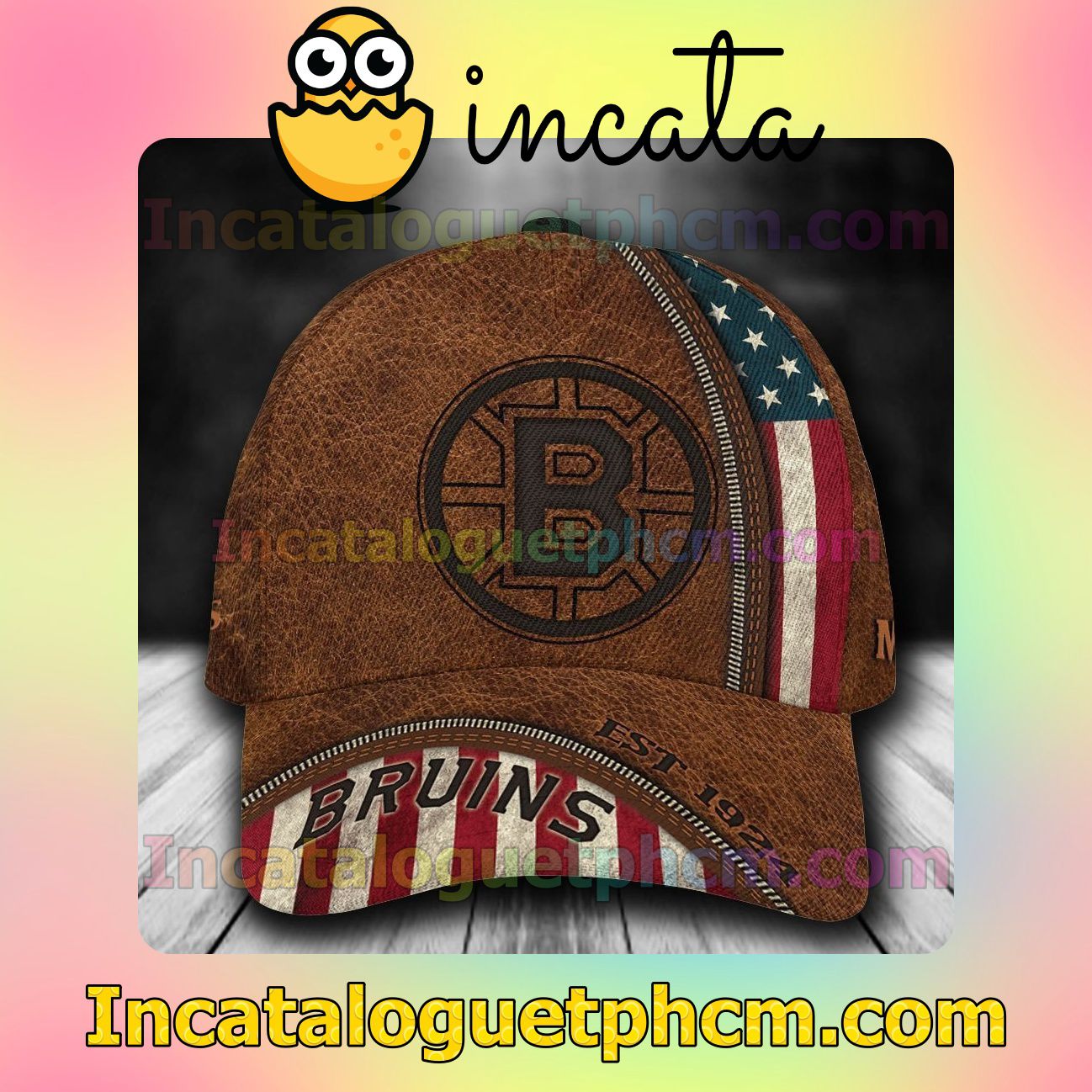POD Boston Bruins Leather Zipper Print NHL Customized Hat Caps