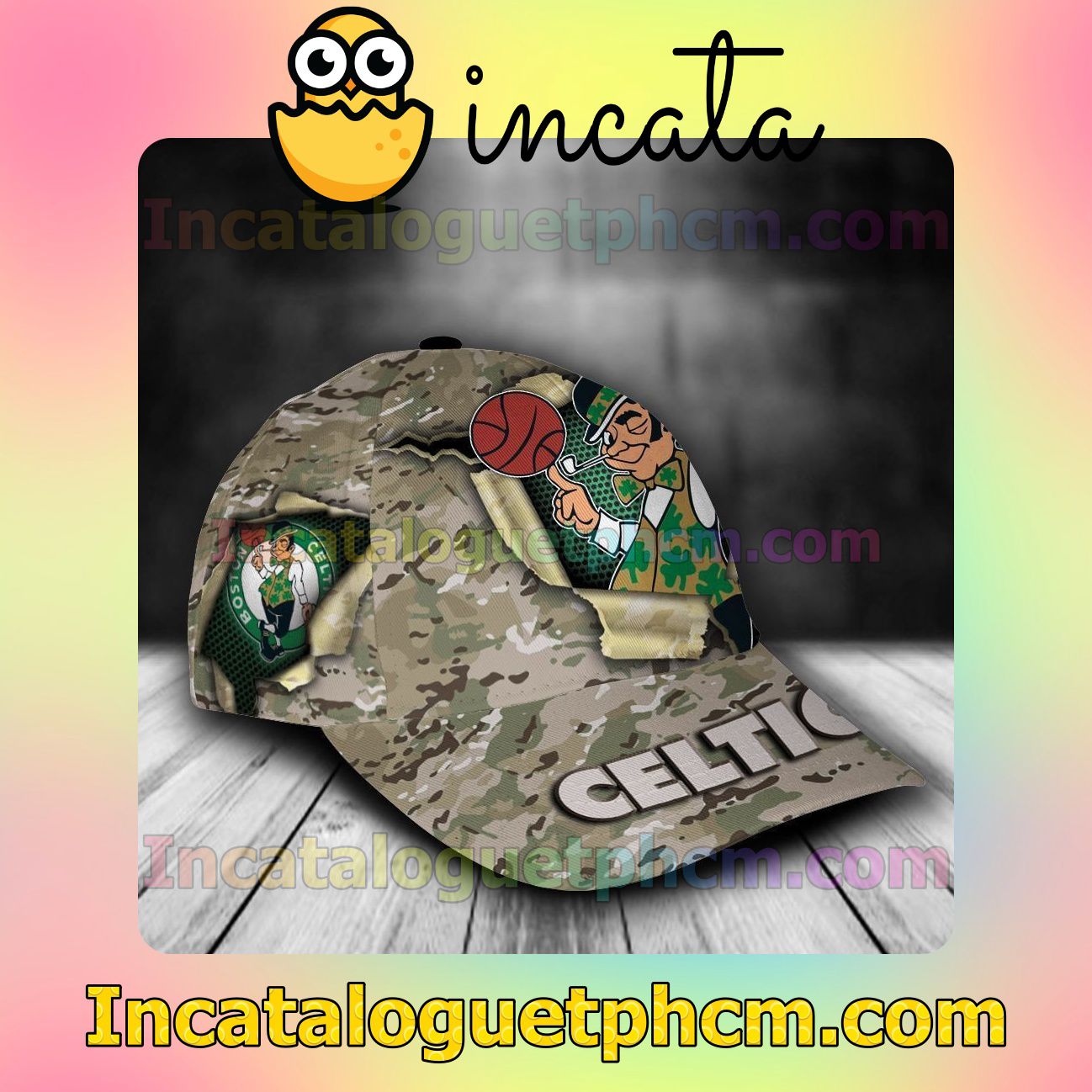 Real Boston Celtics Camo Mascot NBA Customized Hat Caps