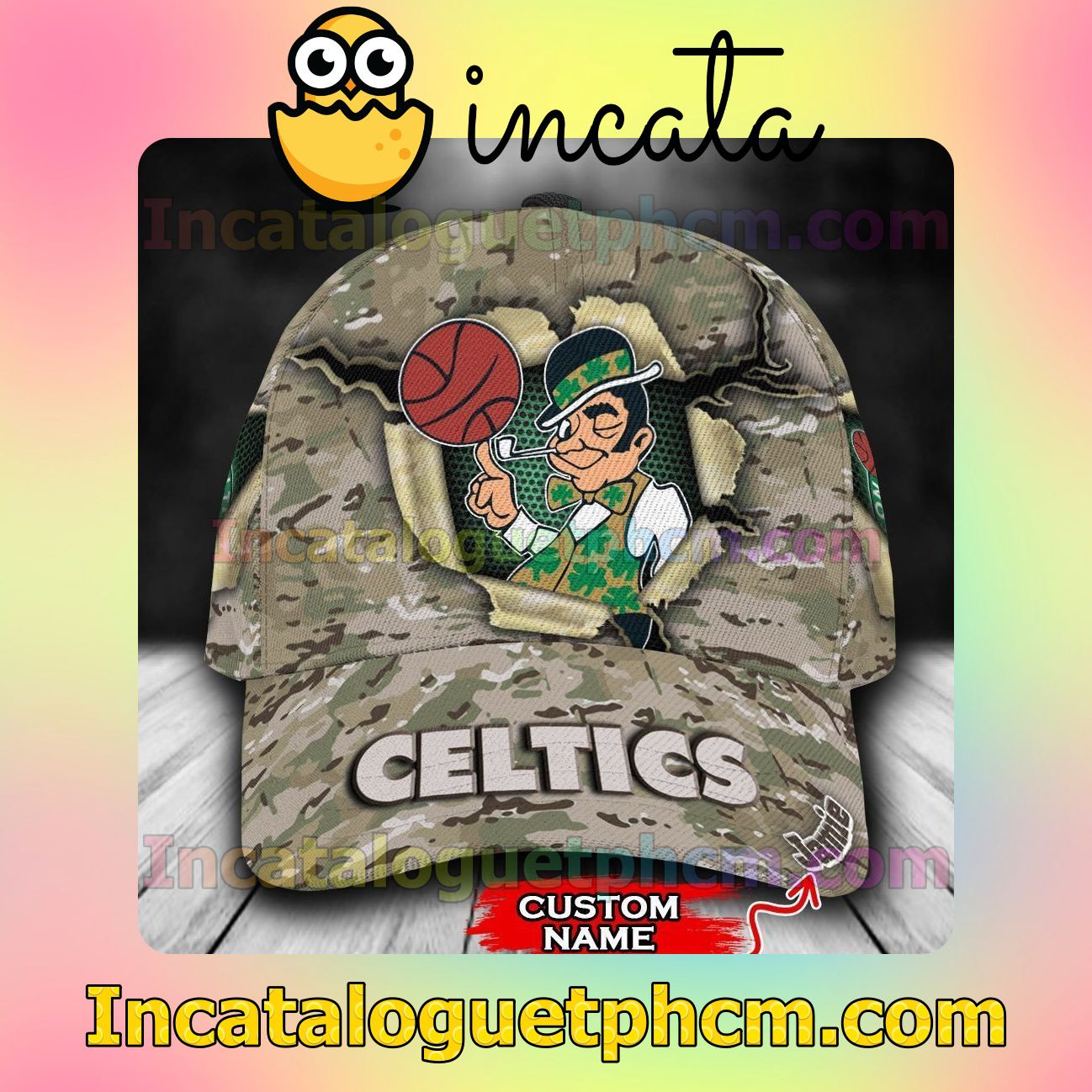Cheap Boston Celtics Camo Mascot NBA Customized Hat Caps