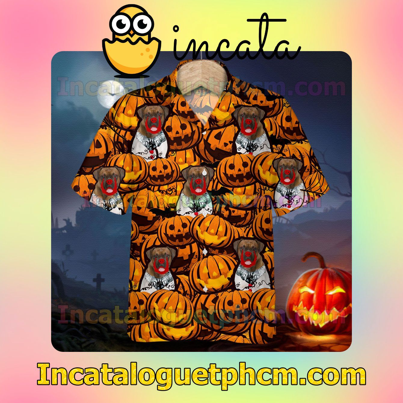 Boxer Pumpkin Halloween Casual Button Down Shirts