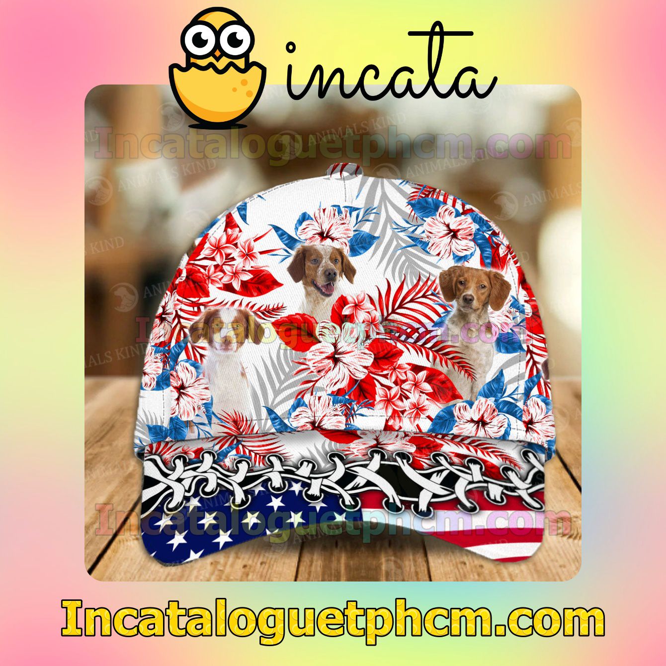 Brittany American Flag Dog Lover Caps