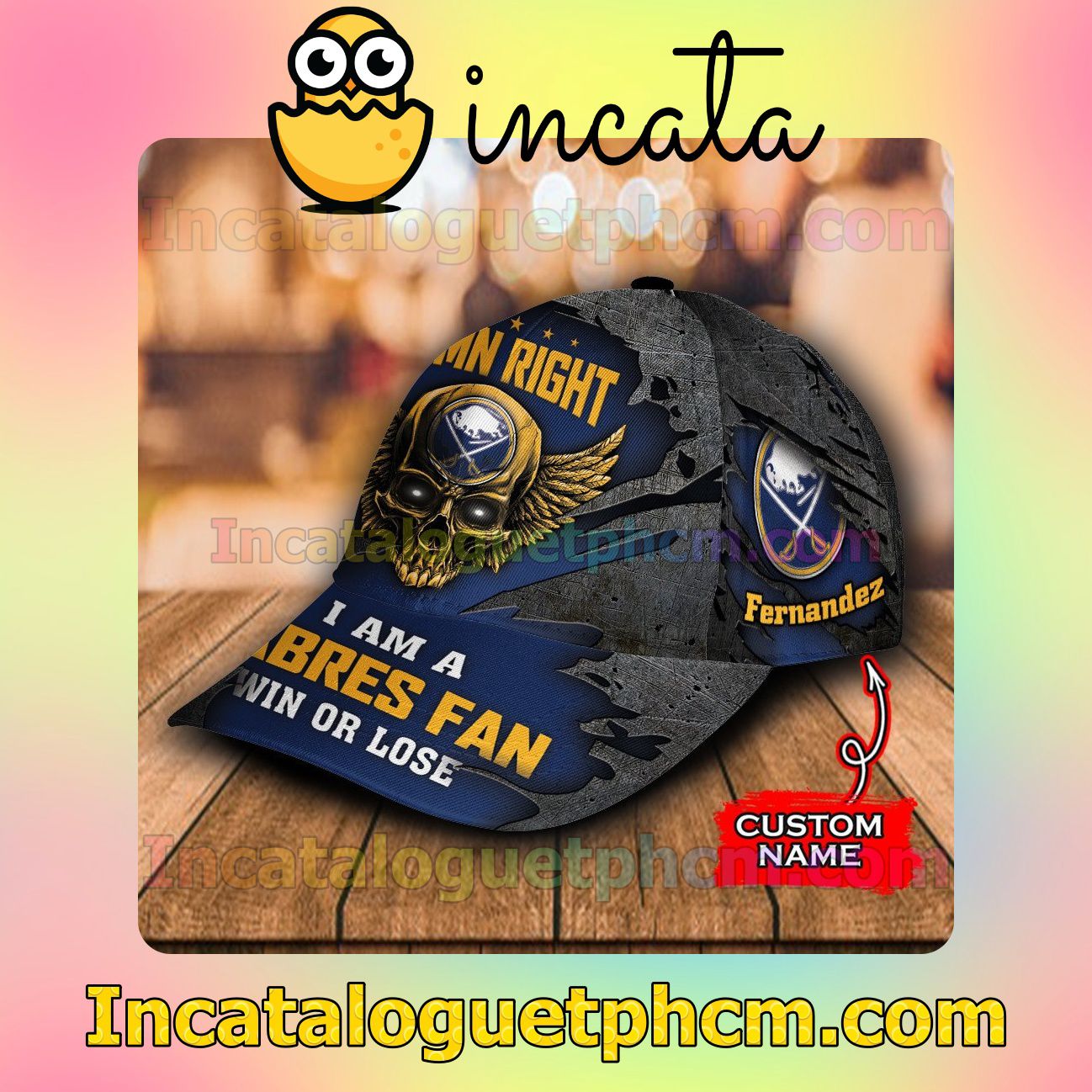 Funny Tee Buffalo Sabres Skull Damn Right I Am A Fan Win Or Lose NHL Customized Hat Caps
