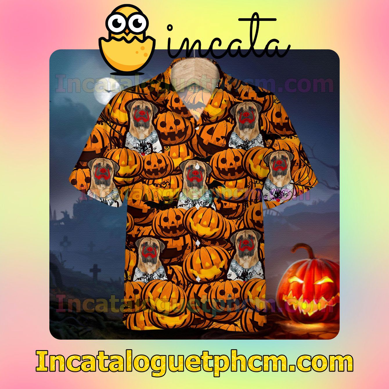 Bullmastiff Pumpkin Halloween Casual Button Down Shirts