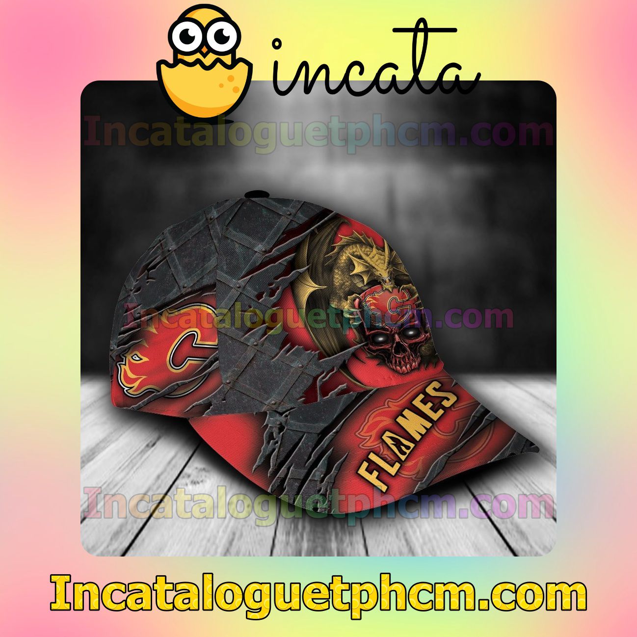 Check out Calgary Flames Dragon Crack 3D NHL Customized Hat Caps