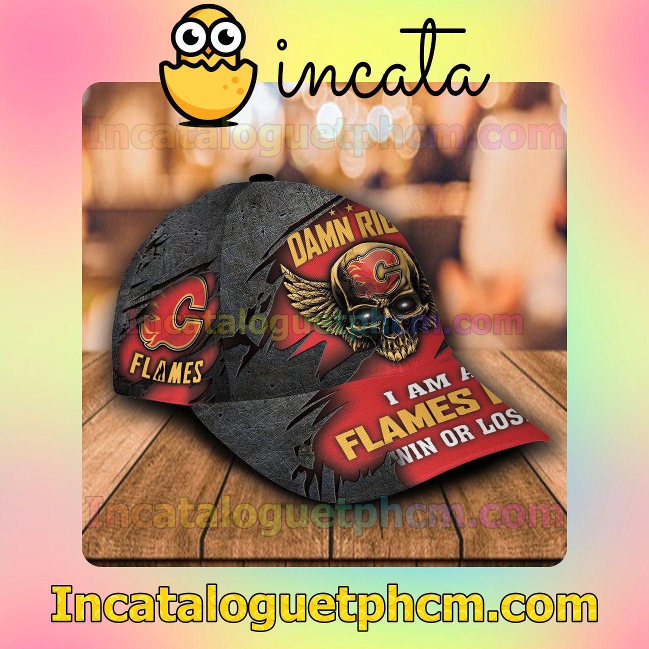 Us Store Calgary Flames Skull Damn Right I Am A Fan Win Or Lose NHL Customized Hat Caps