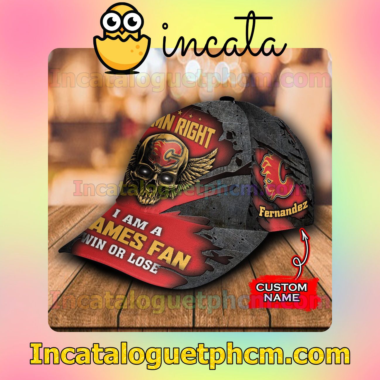 Buy In US Calgary Flames Skull Damn Right I Am A Fan Win Or Lose NHL Customized Hat Caps