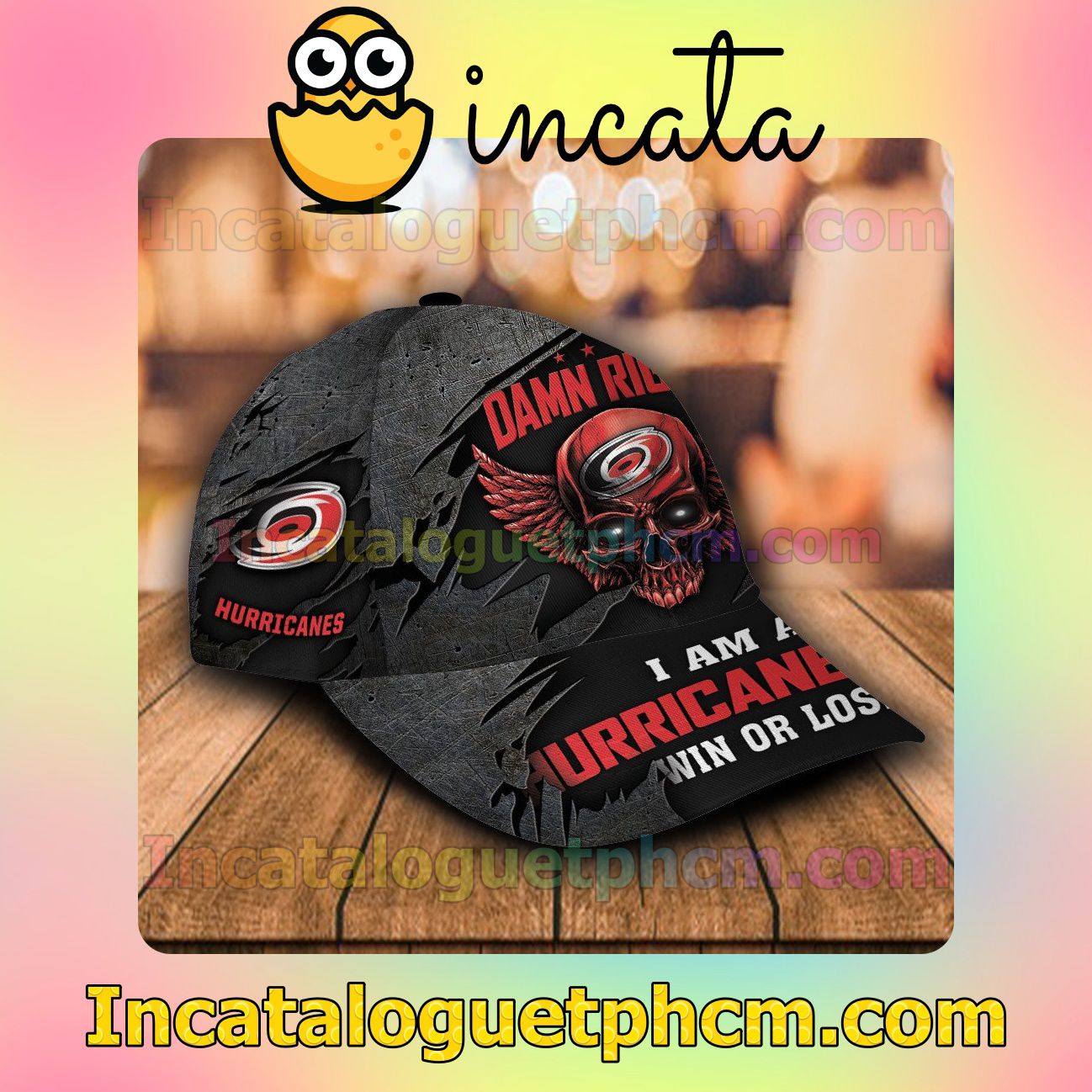 Hot Deal Carolina Hurricanes Skull Damn Right I Am A Fan Win Or Lose NHL Customized Hat Caps