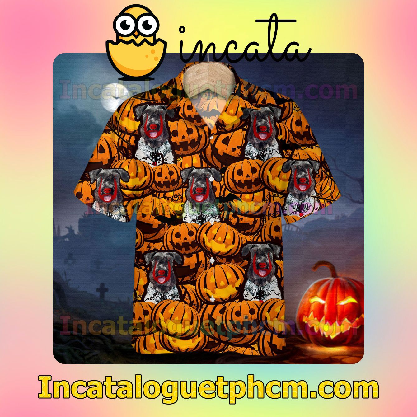 Cesky Terrier Pumpkin Halloween Casual Button Down Shirts
