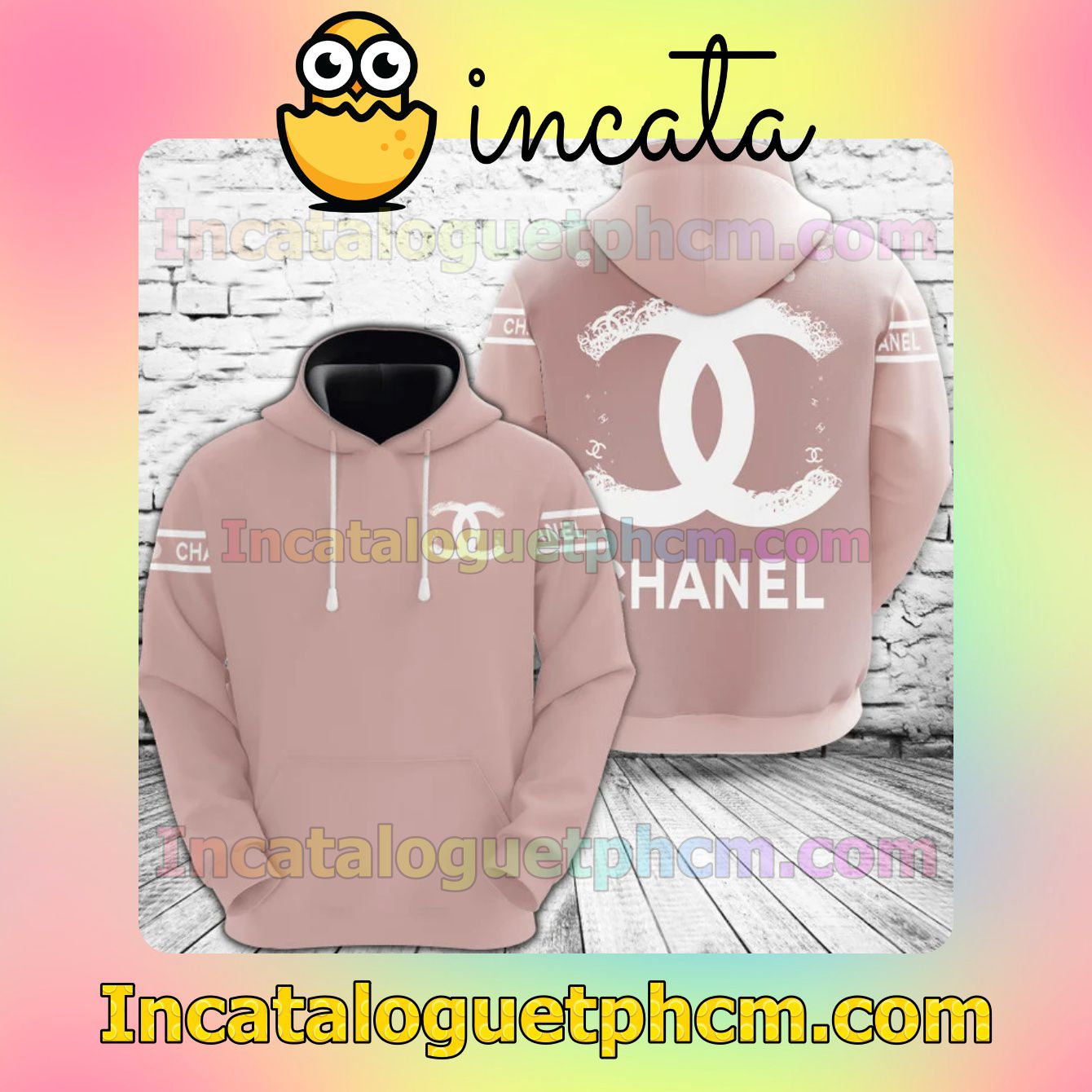 Chanel Luxury Brand Name Logo Print On Back Pink Nike Zip Up Hoodie