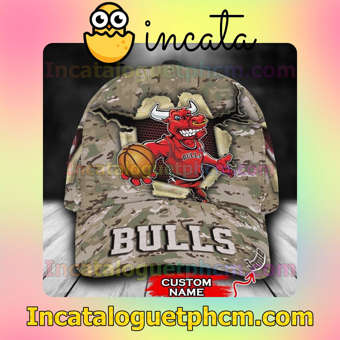 Adorable Chicago Bulls Camo Mascot NBA Customized Hat Caps