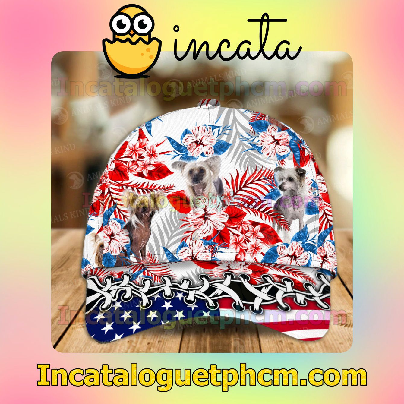 Chinese Crested American Flag Dog Lover Caps