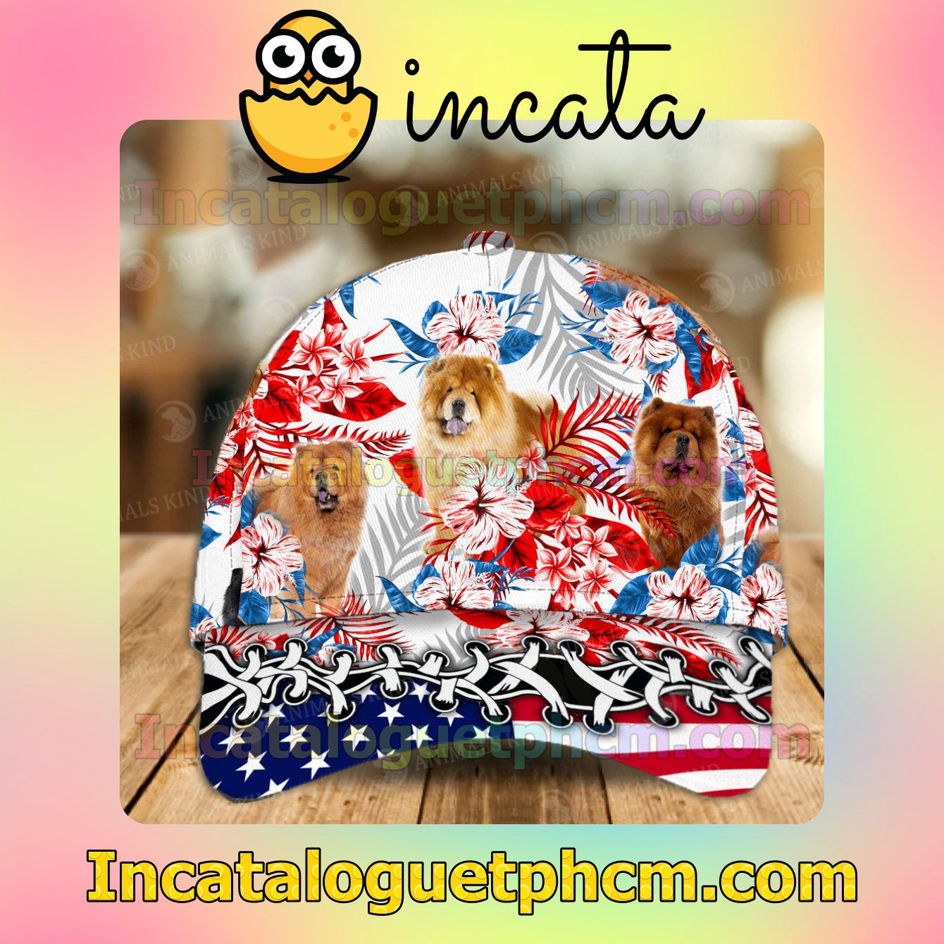 Chow Chow American Flag Dog Lover Caps