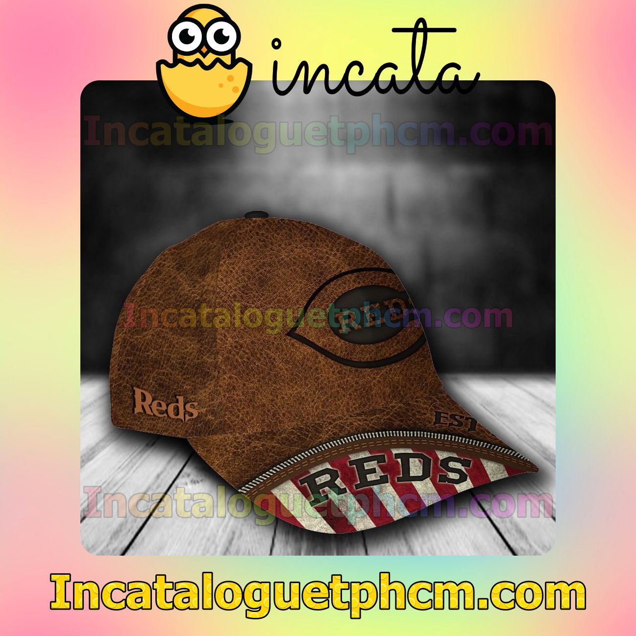 Us Store Cincinnati Reds Leather Zipper Print MLB Customized Hat Caps