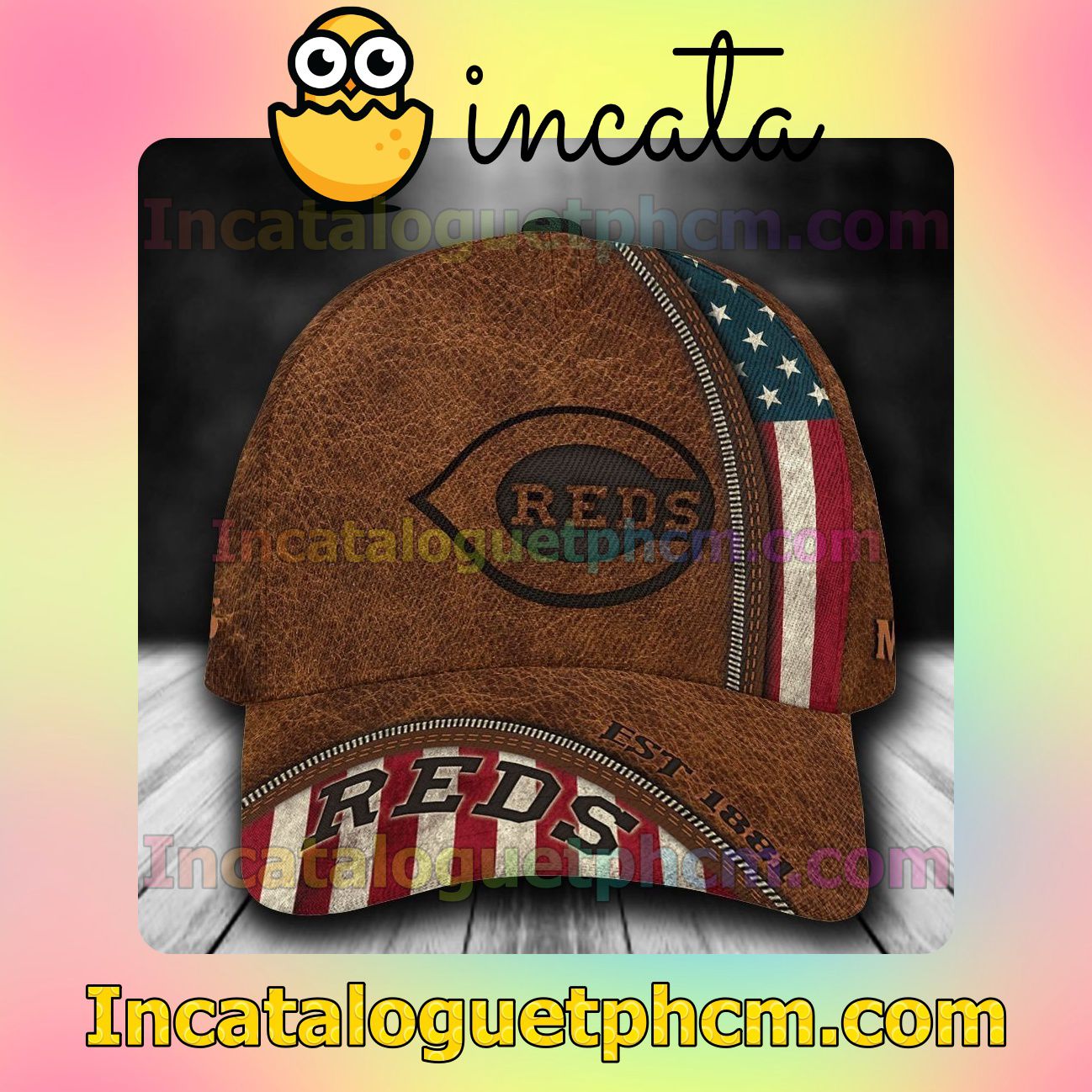 Free Ship Cincinnati Reds Leather Zipper Print MLB Customized Hat Caps