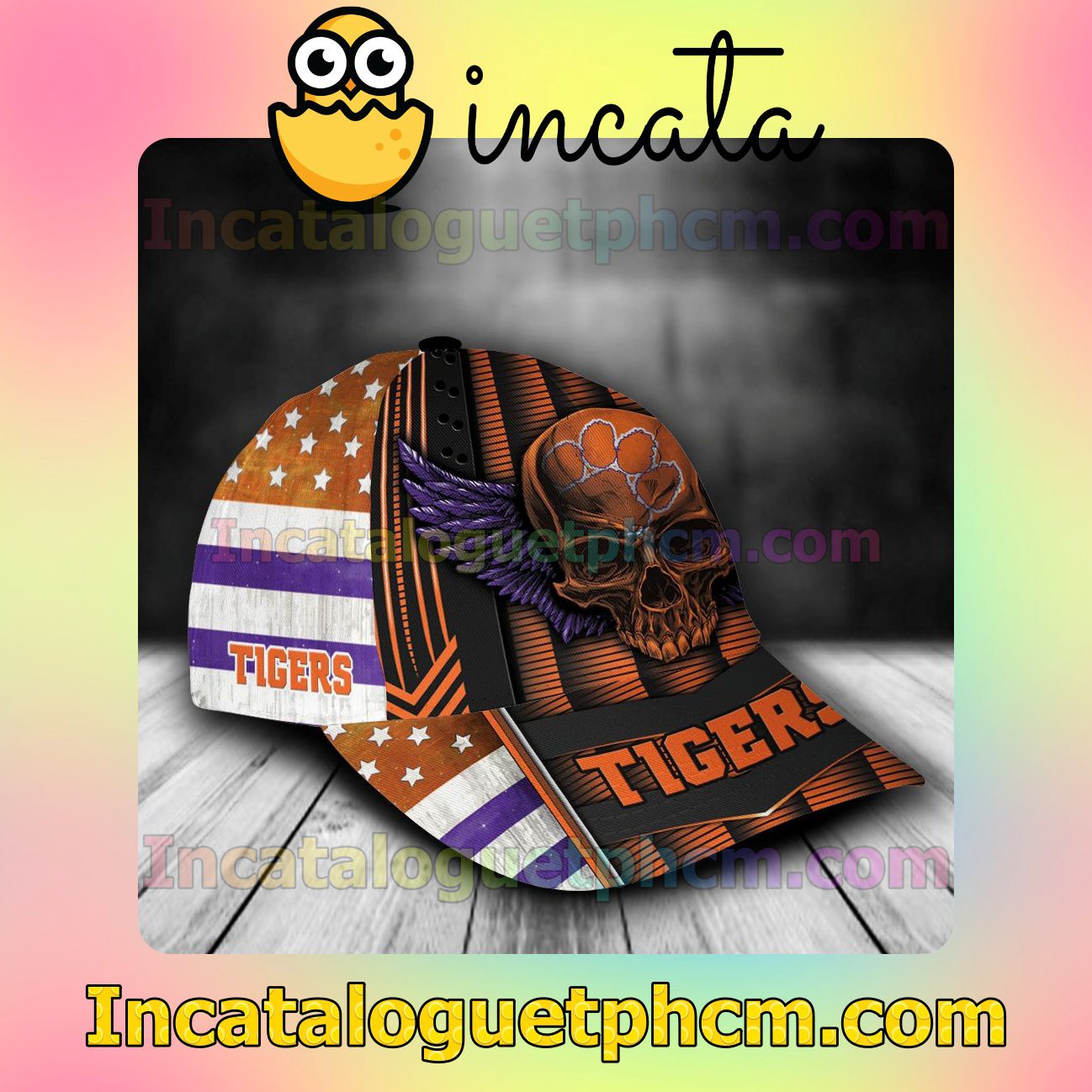 Wonderful Clemson Tigers Skull Flag NCAA Customized Hat Caps