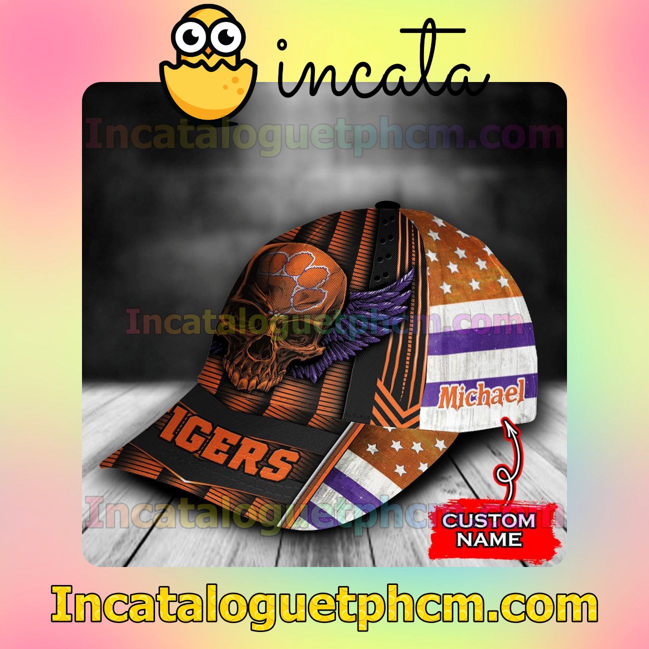 All Over Print Clemson Tigers Skull Flag NCAA Customized Hat Caps