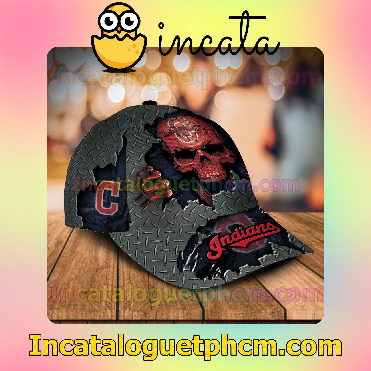 Present Cleveland Indians Skull MLB Customized Hat Caps