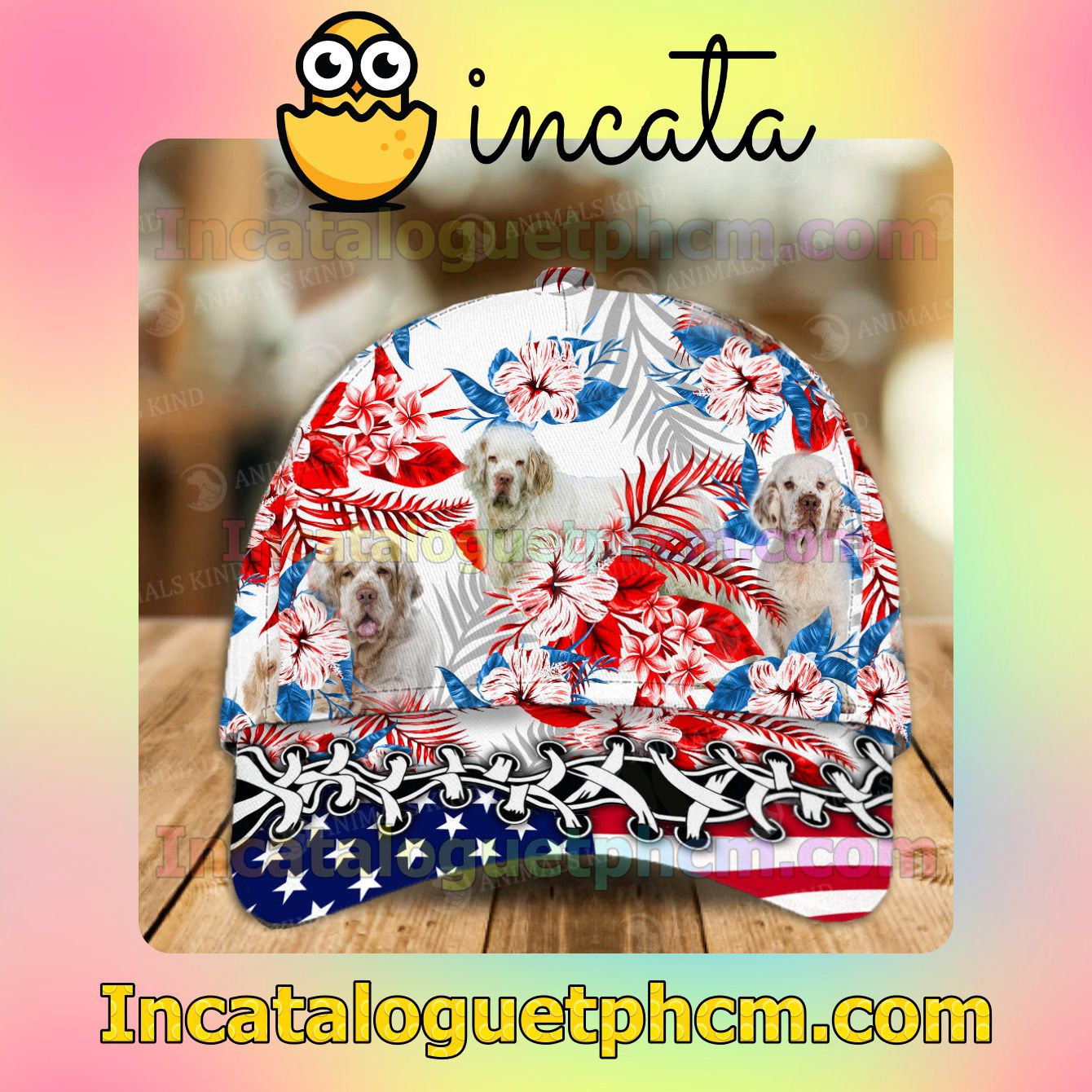 Clumber Spaniel American Flag Dog Lover Caps