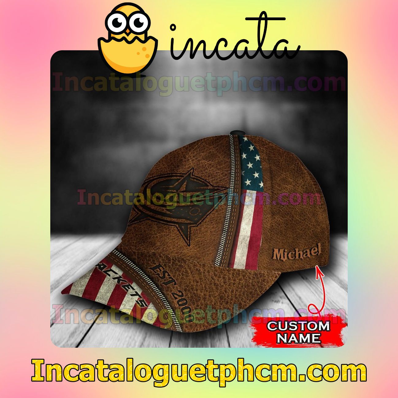 The cheapest Columbus Blue Jackets Leather Zipper Print NHL Customized Hat Caps