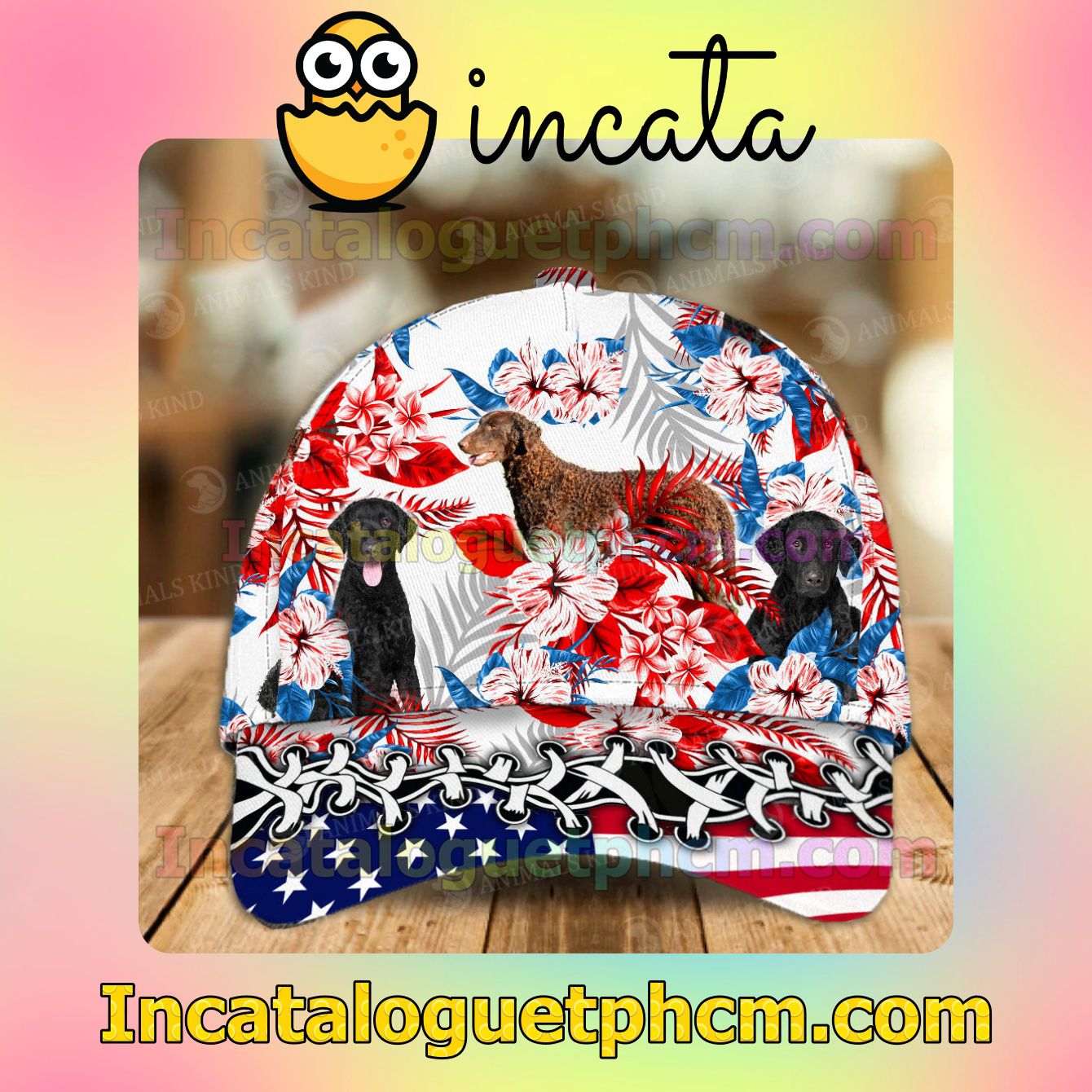 Curly Coated Retriever American Flag Dog Lover Caps