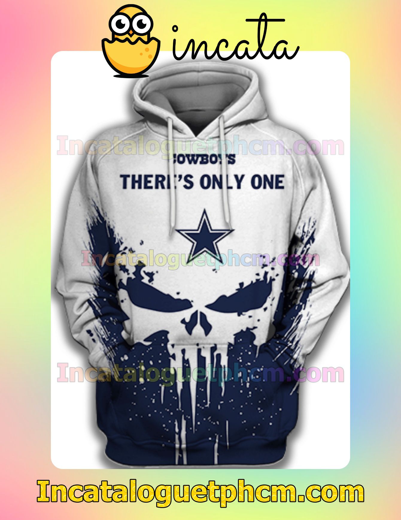 Great Quality Dallas Cowboys There's Only One Skull White And Navy Nike Zip Up Hoodie